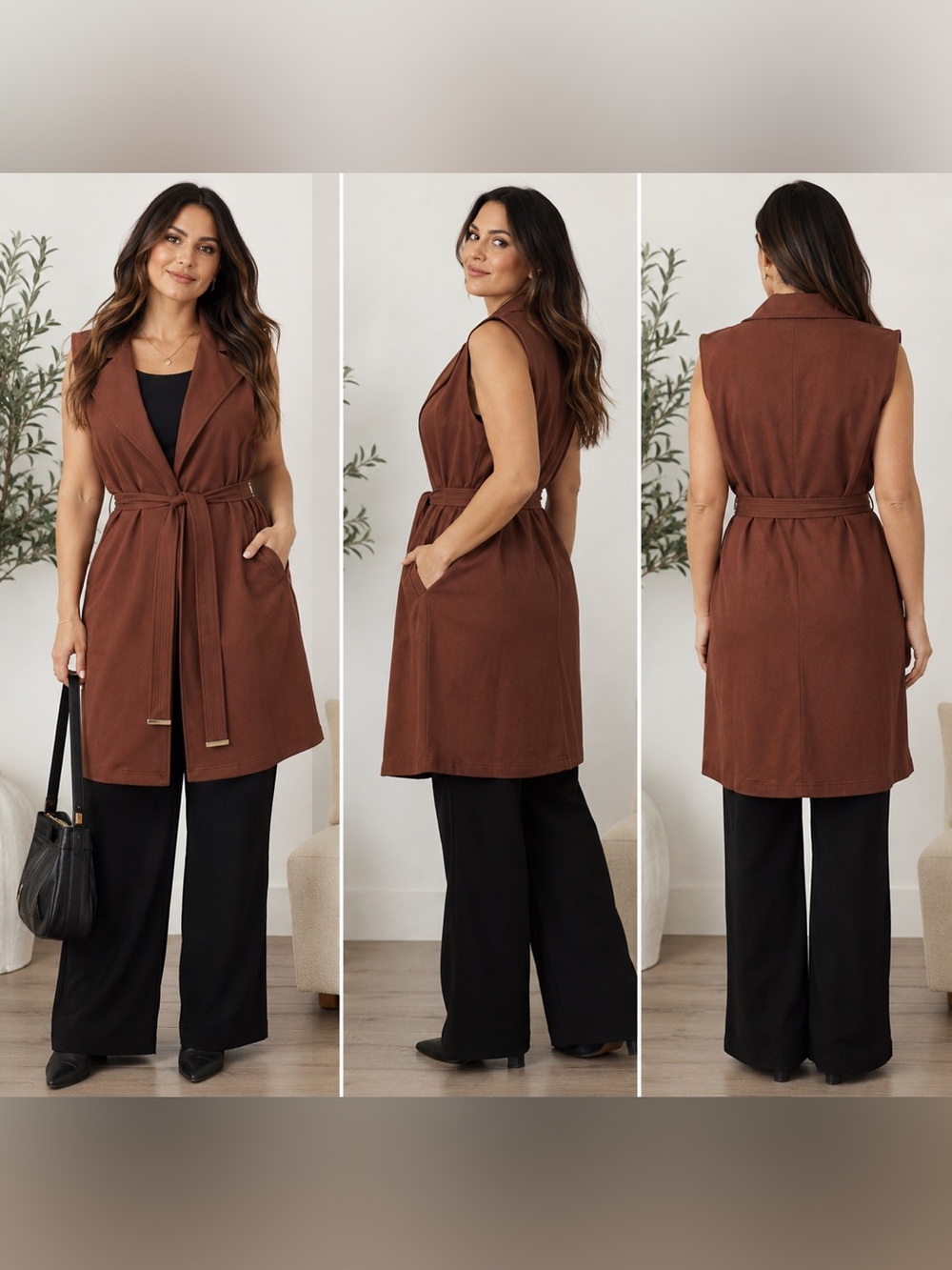 Marc New York Andrew Marc Sleeveless Trench Jacket Vest Womens Medium Belted NWT